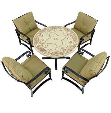 Provence Mosaic Dining Table with 4 Windsor Deluxe Lounge Chairs 