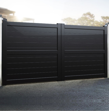 Aluminium Double Swing Driveway Horizontal Infill Gates - Black Finish - Different Size Options