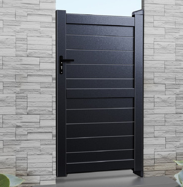 Aluminium Single Tall Horizontal Infill Pedestrian Gate - Black Finish - Different Size Options