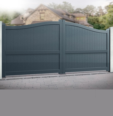 Aluminium Double Swing  Bell-Curved Top Driveway Gates - Grey Finish - Different Size Options