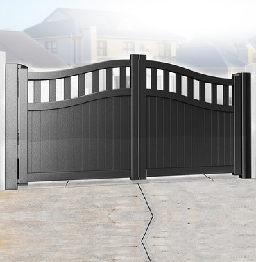 Aluminium Double Partial Privacy Bell-Curved Top Driveway Gates - Black Finish - Different Size Options