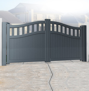 Aluminium Double Partial Privacy Bell-Curved Top Driveway Gates - Grey - Different Size Options