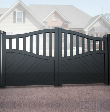 Aluminium Double Partial Privacy Bell-Curved Diagonal Infill Driveway Gates - Black - Different Size Options