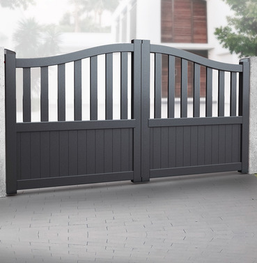 Aluminium Double Half Privacy Bell-Curved Top Driveway Gates - Grey Finish - Different Size Options