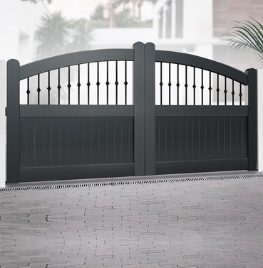 Aluminium Executive Style Double Partial Privacy Bell-Curved Top Driveway Gates - Black - Size Option