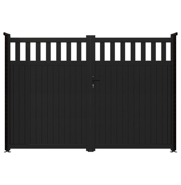 Aluminium Double Flat Top Tall Partial Privacy Driveway Gate - Black Finish - Different Size Options