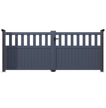 Aluminium Double Flat Top Low Partial Privacy Driveway Gate - Grey Finish - Different Size Options