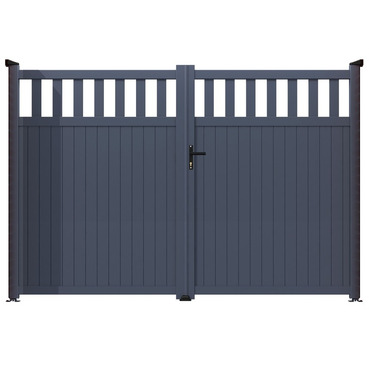 Aluminium Double Flat Top Tall Partial Privacy Driveway Gate - Grey Finish - Different Size Options