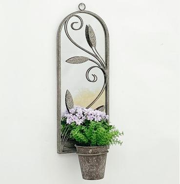 Leaf Design Single Flower Pot Holder with Mirror