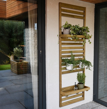 Slatted Wall Planter with 2 Shelves