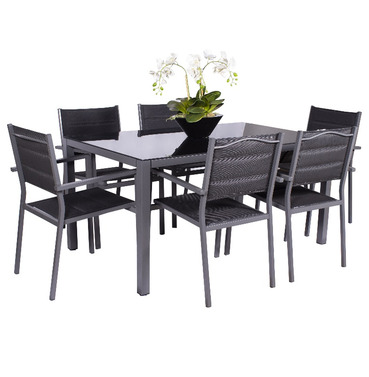 Sorrento Black 6 Seater Aluminium Set with Textylene Chairs