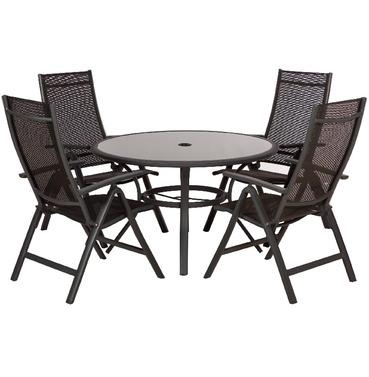 Sorrento Black 4 Seater Round Aluminium Dining Set with Textylene Recliner Chairs 