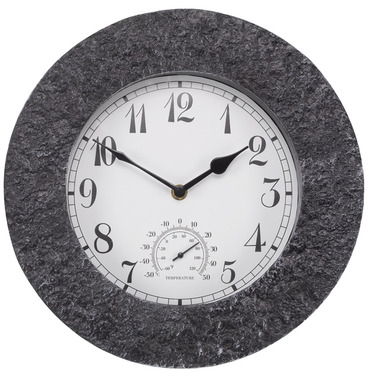 Stonegate Granite Wall Clock and Thermometer 12"