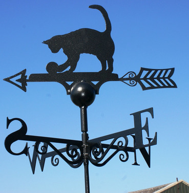 Playing Cat with Ball Metal Weathervane in Black