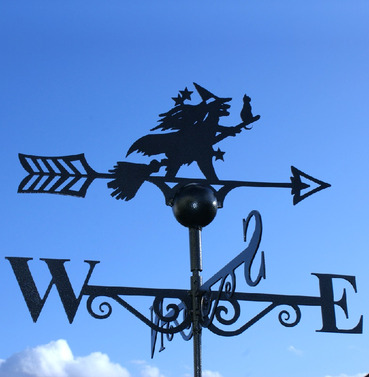Witch with Cat Metal Weathervane in Black