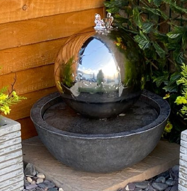 Tranquility Stainless Steel Sphere Ball with Resin Base Solar Powered Water Feature