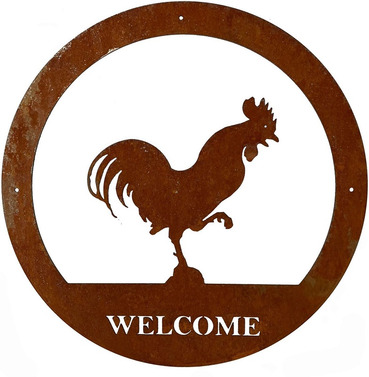 Cockerel Welcome Bare Metal Wall Art - Size Options