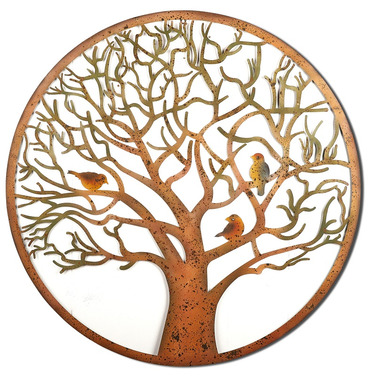 Large Colourful Tree of Life Metal Wall Art - with Birds