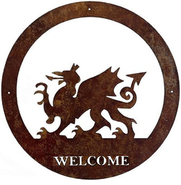 Welsh Dragon Welcome Bare Metal Wall Art - Optional sizes