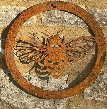 Bee in a Cirlce Bare Metal Wall Art - Small or Large Sizes Available