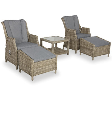 Wentworth Rattan Deluxe Reclining Chair Companion Set with Coffee Table and Stools