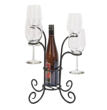 Table Top Metal Wine Bottle & Glass Holder Caddy
