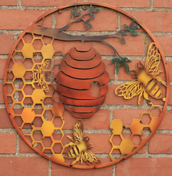 Beehive Bee Round Metal Wall Art - 60cm Diameter - Colour