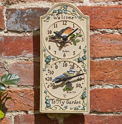Birdberry Robin & Blue Tit Dual Wall Clock and Thermomter