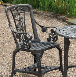 Rose Arm Chair Patio Bistro Set - Gun Metal Grey