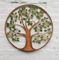 Small Tree of Life Metal Wall Art - Rustic Painted Design