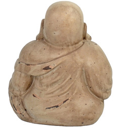 Buddhist Monk statue Sitting down in Weathered Dark Stone