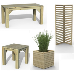 Modular Furniture with Benches, Planters, Stools, & Trellis Screens