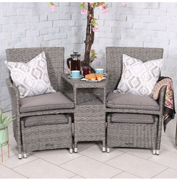 Paris Rattan Fixed Companion Set With Pull-out footstools