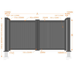 Aluminium Double Swing Driveway Gates - Black Finish - Different Size Options
