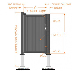 Aluminium Single Tall Pedestrian Gate - Grey Finish - Different Size Options