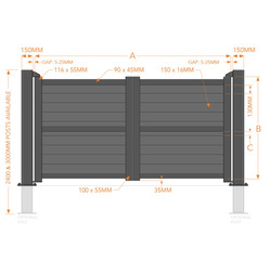 Aluminium Double Swing Driveway Horizontal Infill Gates - Grey Finish - Different Size Options