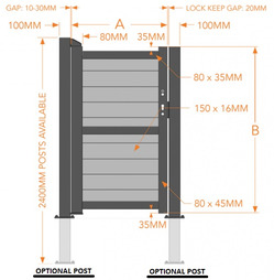 Aluminium Single Tall Horizontal Infill Pedestrian Gate - Grey Finish - Different Size Options