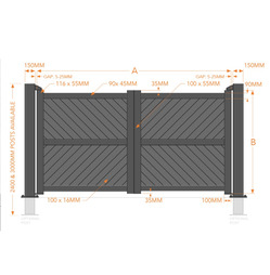 Aluminium Double Swing Driveway Diagonal Infill Gates - Black Finish - Different Size Options