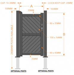Aluminium Single Tall Diagonal Infill Pedestrian Gate - Black Finish - Different Size Options