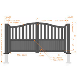Aluminium Double Half Privacy Bell-Curved Top Driveway Gates - Black Finish -Different Size Options