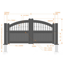 Aluminium Executive Style Double Partial Privacy Bell-Curved Top Driveway Gates - Black - Size Option