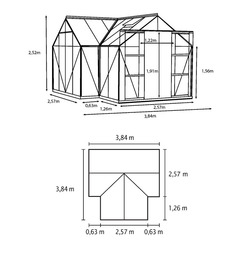 Large Sirius Black Aluminium Greenhouse with Intergral Base & Toughened Glass