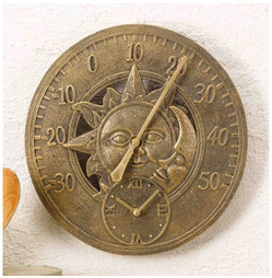 Sun and Moon Wall Thermometer & Clock 12"