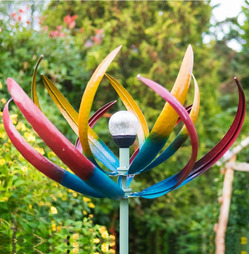 Tresco Large Garden Wind Sculpture Spinner with Solar Light Crackled Globe