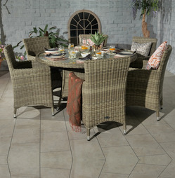 Rattan Wentworth 6 Seater Round Carver Dining Set