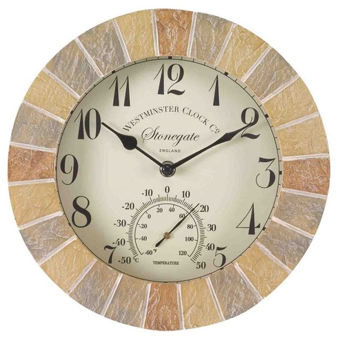 Stonegate Wall Clock and Thermometer 10" - Sandstone 